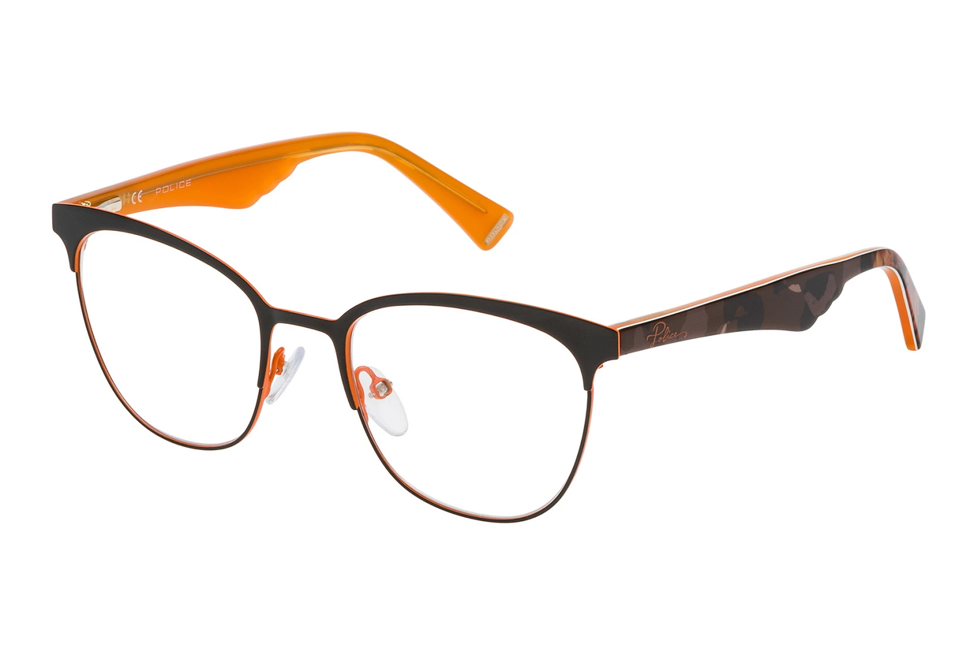 Police VPL417 0SCB SHINY FULL BROWN W/ORANGE PARTS Police VPL417 0SCB SHINY FULL BROWN W/ORANGE PARTS